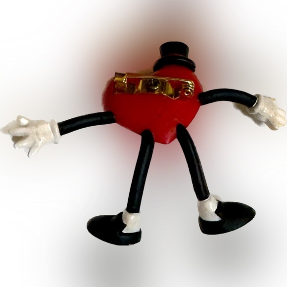 VTG 1992 RARE HALLMARK BENDY HEART SHAPE VALENTINE MAN PIN BROOCH 3.5” RED BLACK - Picture 2 of 5